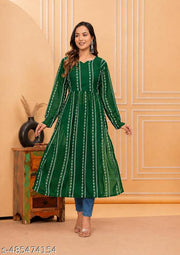Lining Printed Naira Cut Kurti For Womens
