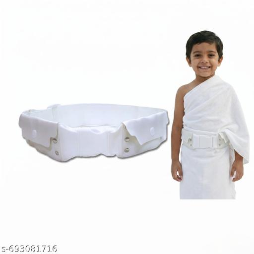 Ahram Belt for Kids | Hajj Umrah | White PU Leather | Adjustable Waist Size 19–25 | 2 Pockets | Sharia Compliant | Al-Harmain