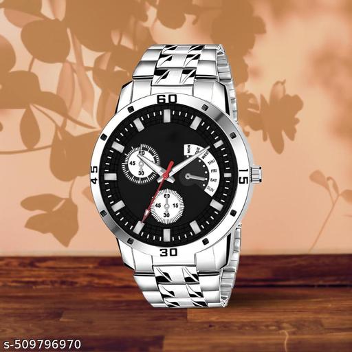 Letest Trendy Luxe Black  Dial Analog Watch , Sleek Metal Band, and Sub-Dials Watch For Men's & Kids