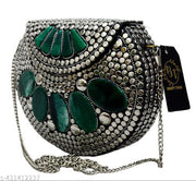 BEAUTY THINK Metal Clutch green & sliver party wear look