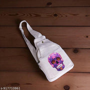 Off White Hemp Sling Bag with Purple Floral Sugar Skull Print | Adjustable Crossbody Shoulder Bag for Women & Girls, Eco-Friendly Canvas Travel Bag, Casual College Messenger Purse