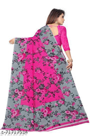 Pink Georgette Floral Print Sarees For Women.