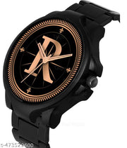 Prathshya Analog Round Black Dial ALPHABET R Design Stylish Black PUn Strap Classic Design Fancy Wrist Watch for Men and Boys, Pack of 1 - ALPHA-R-3K-BLK-CDBLK