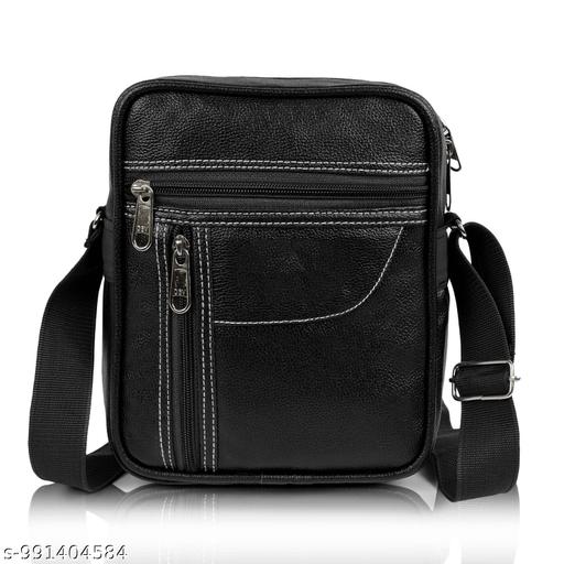 MORABIA Men Black Leather Sling Bag Crossbody Messenger Bag