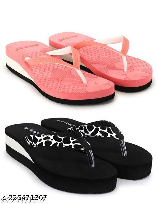 Two Soft Combo Pack Of 2 Women Casual Slipper Stylish Fancy Lightweight Extra Soft & Comfortable Regular Wear  For ladies & Girls
