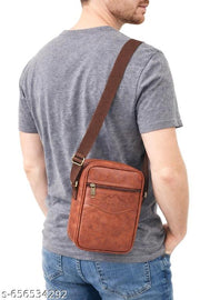 Vegan Leather Sling Cross-Body Travel Office Messenger One Side Shoulder Bag for Men, Women & Boys