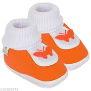 Neska Moda 3 To 12 Months Cotton Baby Booties/Baby Shoes (Orange) -SK143