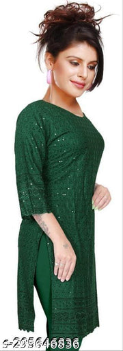 women cotton full Embroidery chikan Kurtis stylised Kurtis, embroider work done on both side front back and on arms also.