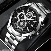 THYNK BLACK DAIL NEW DESIGNER ROUND STIANLESS STEEL SILVER ADJUSTABLE CHAIN Analog Watch - For Men
