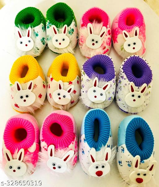 Assorted Soft New Born baby Booties, Infant Booties, Baby Boy Shoes, Baby Girl Shoes (Pack of 6, 0-9 Month old, Colours and print may differ)