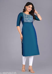 Green Emrodery Work Round Neack  kurta for women