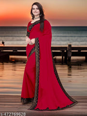 Beautifull Bollywood New Desing Hotfix Swarovski Stone Work Saree With Stone Work Blouse, siroski saree / sari, Red saree, Georgette Ka Saree