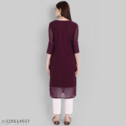 Arth World Women's Embroidered Georgette Straight Kurti