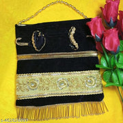 Black Lucknowi Velvet Potli Bag For Women & Girls