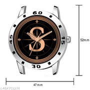 Talgo Analog Round Black Dial ALPHABET S Design Stylish Beige Leather Strap Classic Design Fancy Wrist Watch for Men and Boys, Pack of 1 - ALP-S-AVO-SIL-TAN-CRL