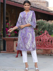 Women's  Multi print Rayon Straight Kurtis with lace work