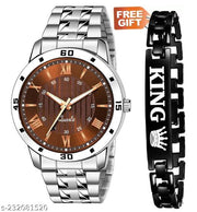Brown Watch With King Bracelet King Bracelet Designer Strap Stylish Sport Look Boys watch for men Analog Watch - For Boys