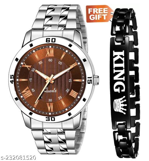 Brown Watch With King Bracelet King Bracelet Designer Strap Stylish Sport Look Boys watch for men Analog Watch - For Boys