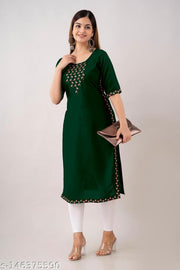 Zeenat  Long Embroidered Kurti for Women's and Girls Party Wear (Dark Green)