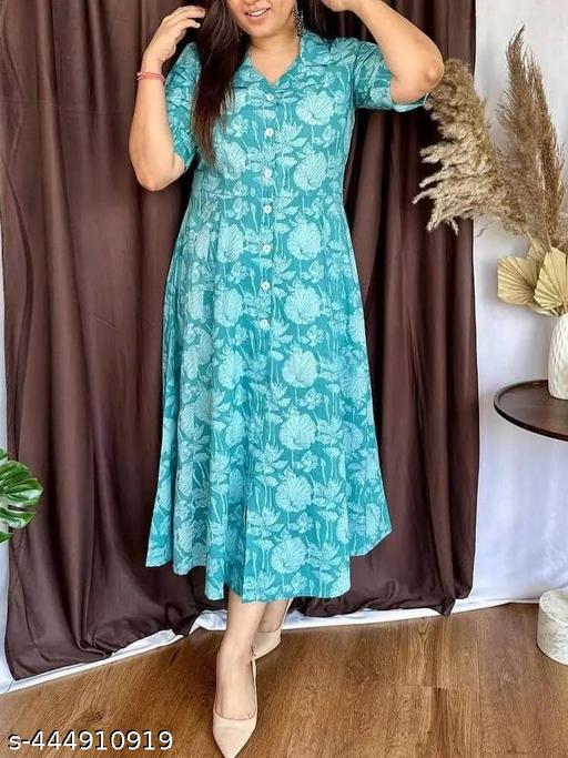 Cotton New Designer Special Flower Print Dress Green