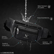 Waist Bag for Men and Women | Premium Black Faux Leather Sling Belt Bag with Multiple Zipper Compartments, Adjustable Strap, Stylish Travel, Casual & Outdoor Waist Pouch