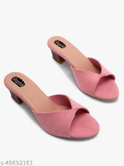 Taydol Women Fancy slip-on Block medium Heel Baby Pink velvet woven design pvc sole open toe Sandal (33)