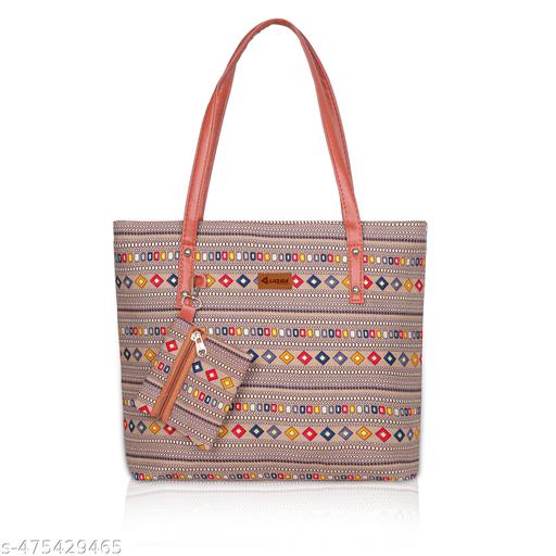 Women's Premium Cotton Printed Vegan Leather Satchel | Medium Top Handle Handbag with Lock Closure, Ladies Purse & Shoulder Strap Tote Bag