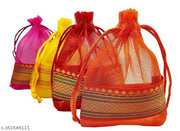 Foxtree Pack of 10 Pieces Silk Tissue Organza Drawstring Closure Multicolor Small Size Potli Bags Pouch Best for Party Supply Return Gift Bags (23 cm X 18 cm)