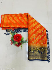 Balaton Silk Banarasi Saree with rich zari weaving, elegant texture, and attached unstitched blouse. Perfect for festive and wedding occasions.