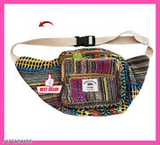 Hemp Waist Bag for Men & Women | Random colour |Adjustable Strap Travel Fanny Pack | Boho Hippie Crossbody Pouch