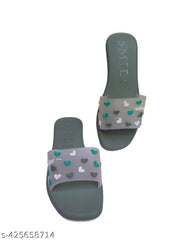Latest heart print green slippers