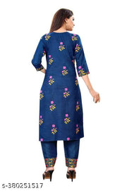 Cotton Kurtis Embroidery Women's Printed Pattern Cotton Kurti with Pant kurta set (Grey)