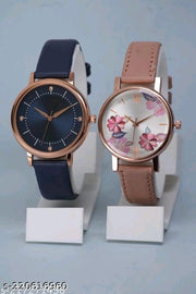 Attractive Flower Design Leather Belt Analog Combo Watches for Womens & Girls