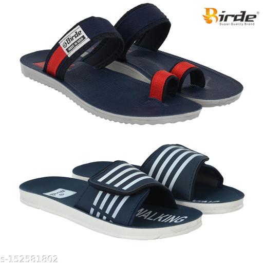 BRD-813-BRD-732 Navy Rexine Flip Flops For Men Combo Pack of 2