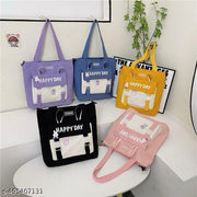 Korean Style Cute New Happy Day Tote Bag Large Capacity Bag Multi-functional Bag One Shoulder Crossbody Tution Bag, Study Bag (PACK OF 1)(BLUE)