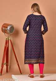 stylish printed Straight kurta_Navyblue