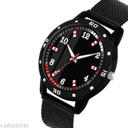 Black PU Belt Watch And King Black Breclet Analog Watch - For Men