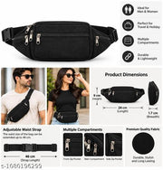K London Stylish Canvas Woven black colored Ethnic Design Waist Pack Waist Pouch Travel Pouch Passport Holder Waist Bag with Adjustable Strap(2625_black)
