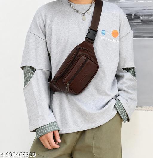 NEHX Leather Waist Bag for Men & Women | Premium Multi Pocket Fanny Pack with Adjustable Belt | Crossbody Chest Sling Bag | Travel Belt Bag for Daily Use, Walking, Hiking, Shopping & Outdoor Activities | Brown