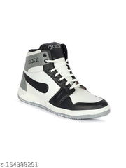 Men's White & Grey Synthetic Leather Outdoor High Ankle Causal Shoes