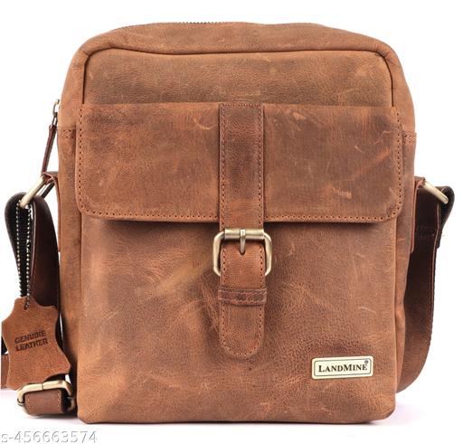 LANDMINE Crossbody Genuine Leather Sling Bag For Men Tan | Messenger bag | Shoulder Bag - Travel Bag Adjustable Strap
