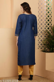 Stylish Denim Embroidered Kurti | Elegant Ethnic Wear