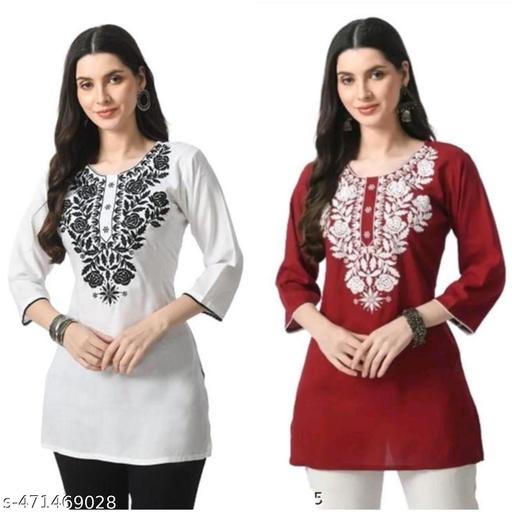 Short Kurta For Women Rayon white Embroidery Short Kurtis Combo
