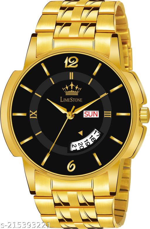LIMESTONE Day & Date Functioning Original Gold Plated Adjustable Bracelet HMTS Quartz Analog Watch - For Men LS3065