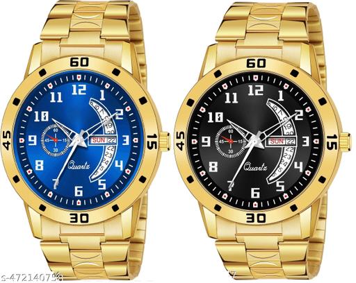 Day n Date Men Stylish Analog Latest Watches Combo - Set of 2 - GOLD-4-AND-GOLD-1
