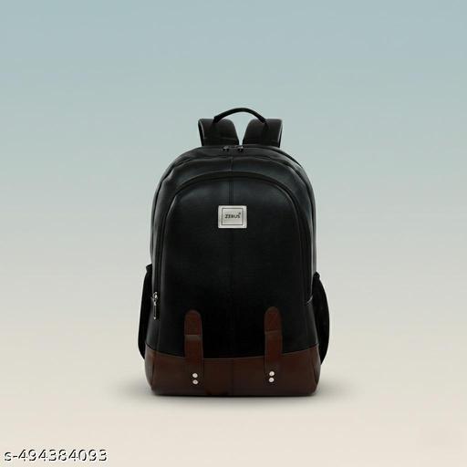 Stylish Black Faux Leather Backpack for Men Women Office College Travel Daily Use Bag