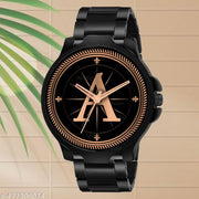 Welix Analog Round Black Dial ALPHABET A Design Stylish Black Silicone Strap Classic Design Fancy Wrist Watch for Men and Boys, Pack of 1 - ALPHA-A-3K-BLK-CDBLK