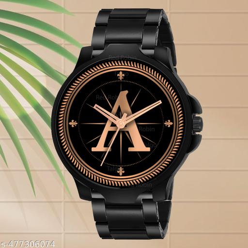 Welix Analog Round Black Dial ALPHABET A Design Stylish Black Silicone Strap Classic Design Fancy Wrist Watch for Men and Boys, Pack of 1 - ALPHA-A-3K-BLK-CDBLK