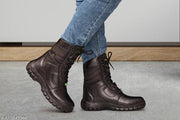 Genuine Leater Long Army Boot Lace Up For Men  (Black)
