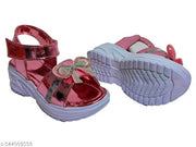 Girls Pink Party Wear Sandals with Bow Design | Stylish Synthetic Velcro Sandals for Kids